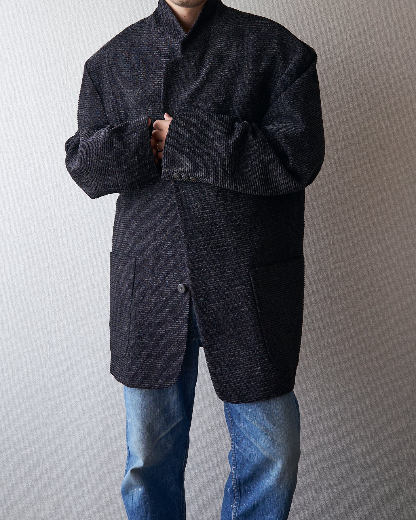 90s JHANE BARNES Wool/Linen Textured boucle Jacket / Black