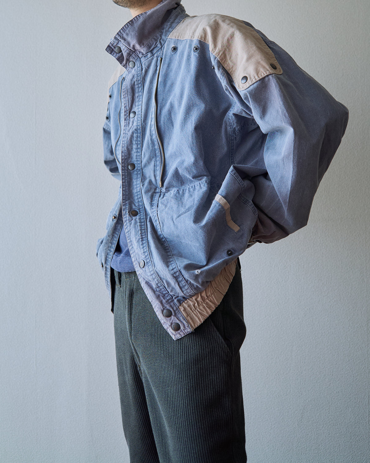 【SIZE M-L】80-90s FLASH Cotton Twill Detachable Multi-Pocket Bomber Jacket / Grey Beige