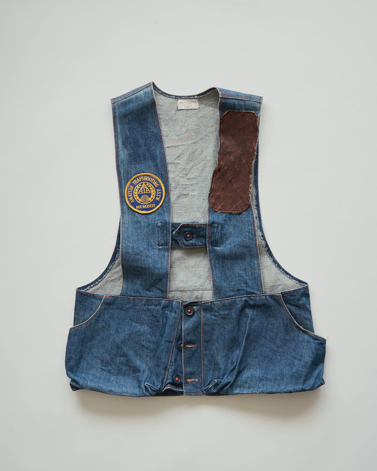 【SIZE M】60-70s Denim Leather Recoil-Pad  Shooting Vest / Orange Stitch