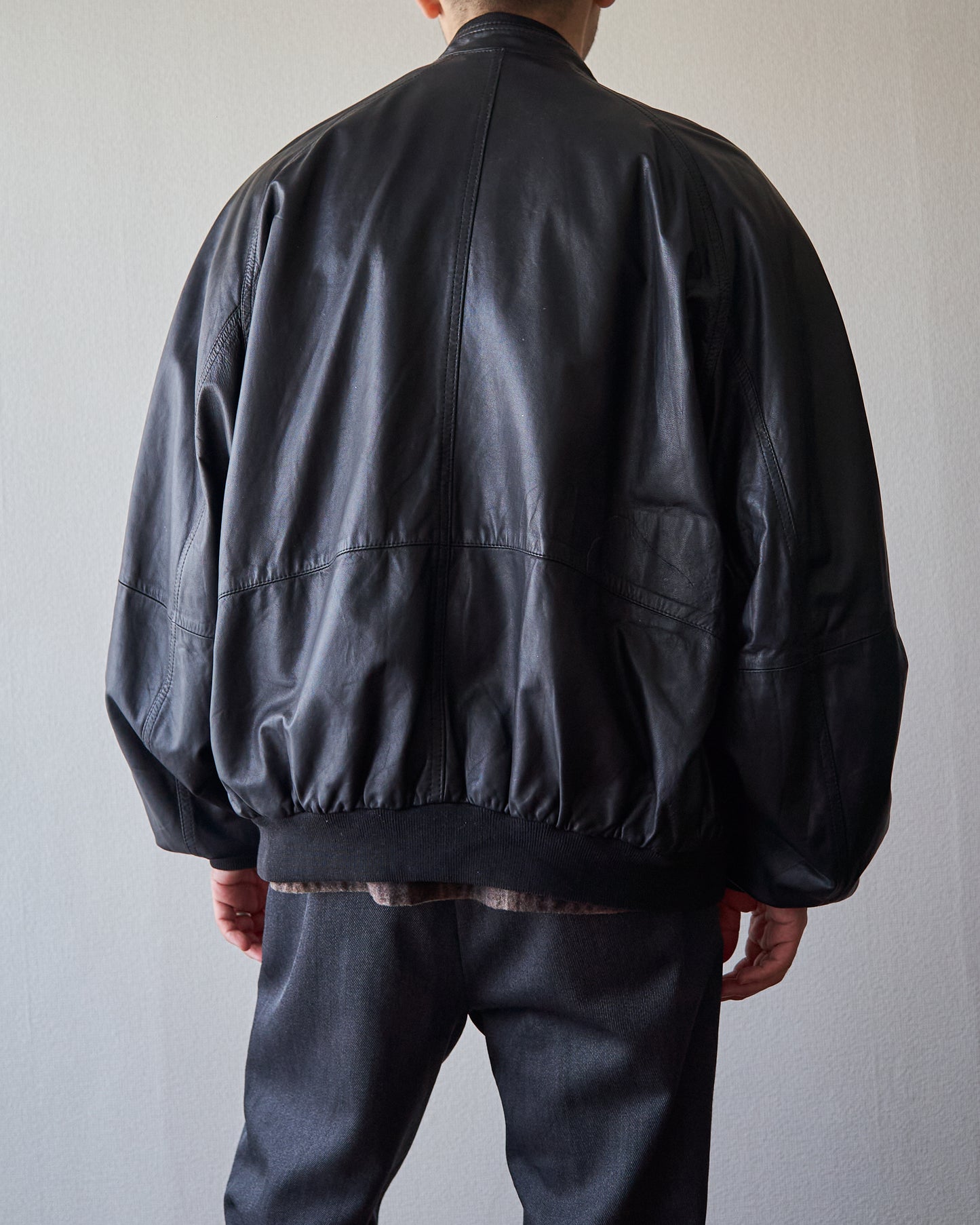 80s-90s GIMO’S Lambskin Leather Raglan Sleeve Bomber Jacket / Black 85