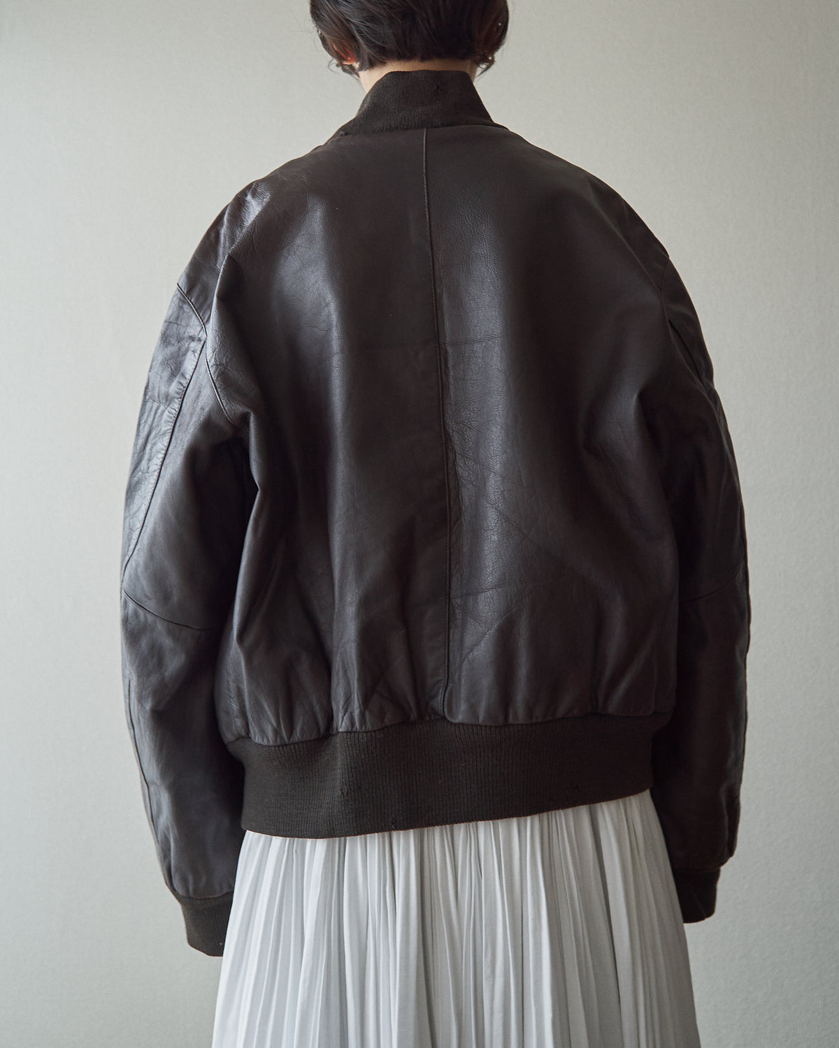 【SIZE L】-90s ARMANI JEANS  Leather Flight Bomber Jacket / Brown