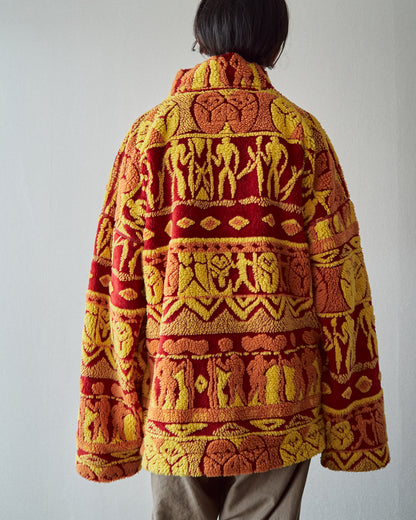 【SIZE L】90s DESCENTE Acrylic Jacquard Boa Tribal Pattern Pullover / Red