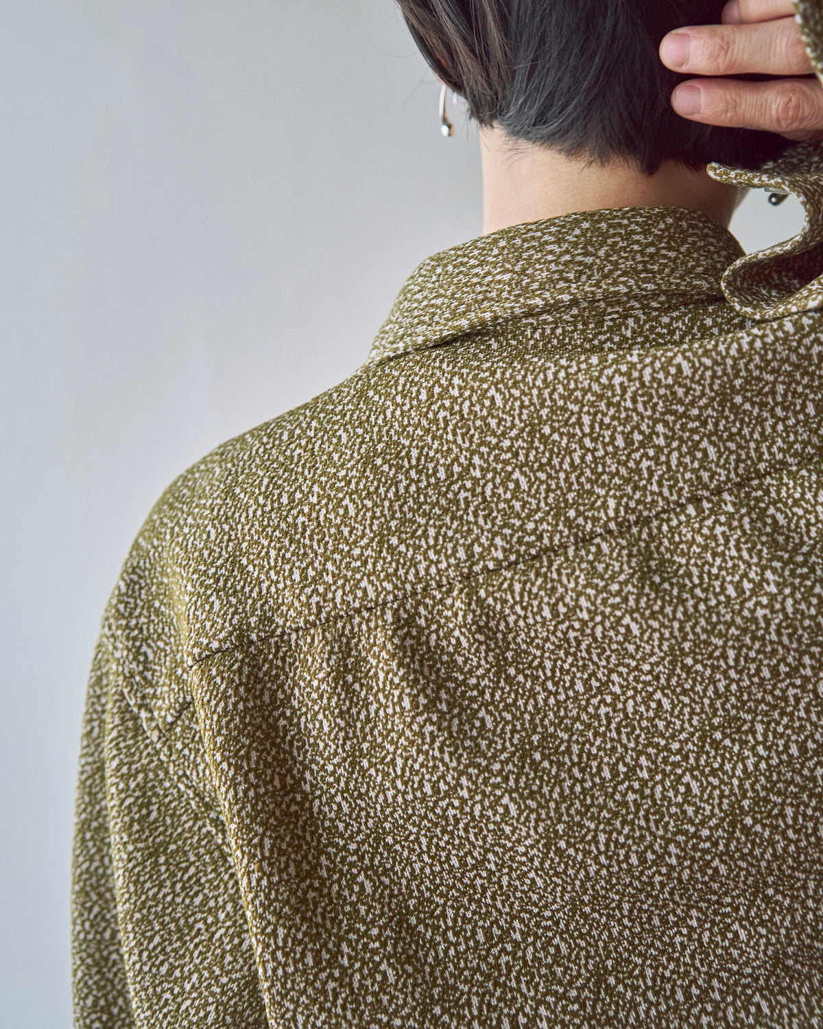 【SIZE M-L】70s Jacquard Knit Open Collar Shirt / Olive Ivory