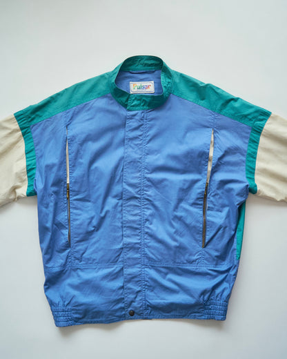 【SIZE M-L】80-90s PULSAR SPORTSWEAR Cotton Color-Block Sport Jacket / Cornflower Teal