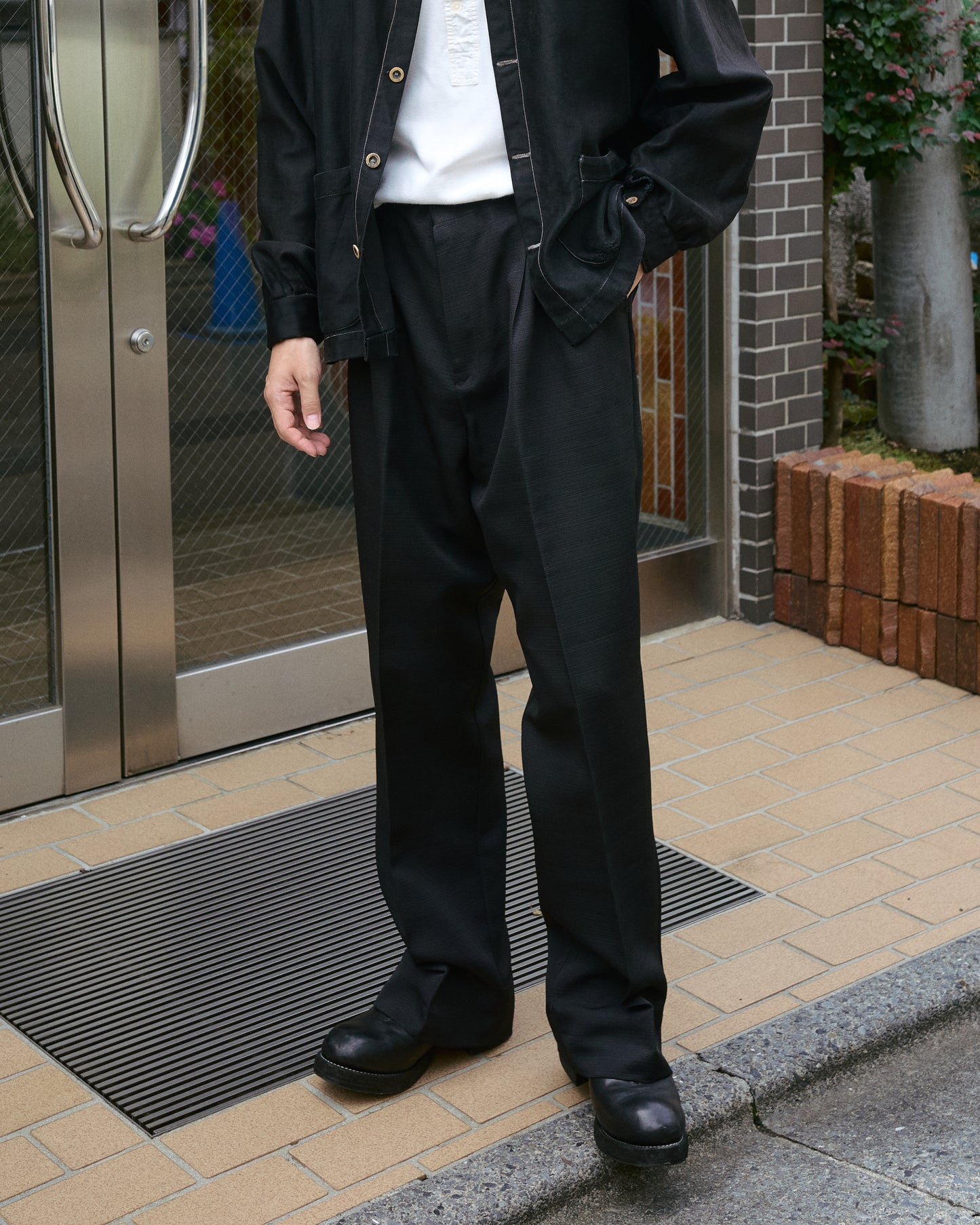 00s RETRO Narrow Plisse Unique Trousers / Black