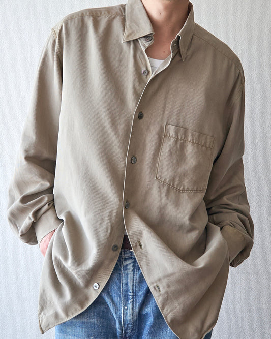【SIZE L】-00s ERMENEGILDO ZEGNA Cotton Rayon Hairline-Striped Shirt / Beige