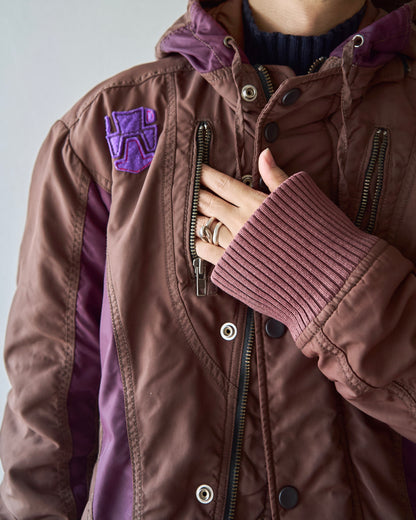 【SIZE M-L】00s DIESEL Multi-Zip Curved Bomber Jacket / Brown Purple