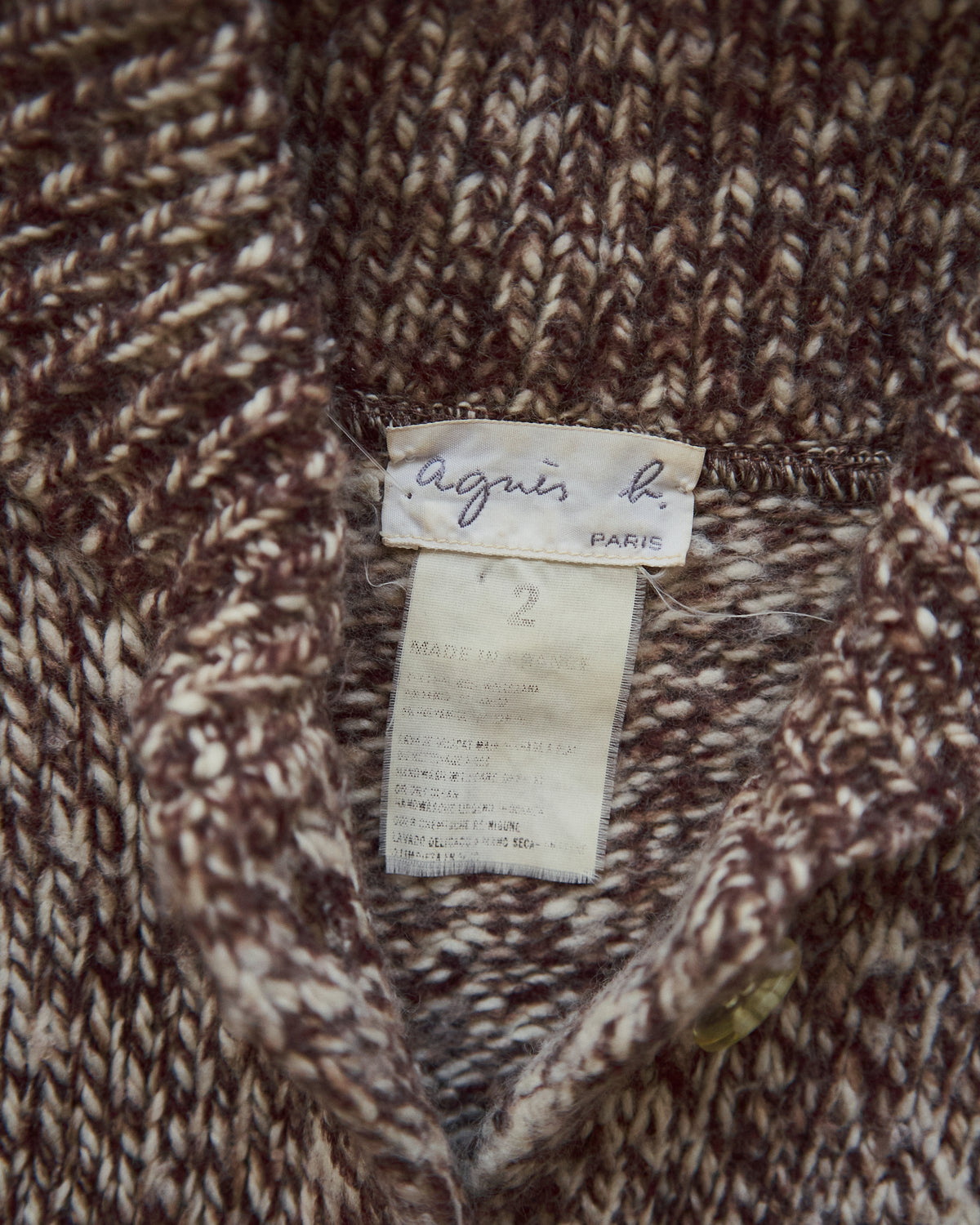 【SIZE S】 -90's agnès b. Melange Shawl Collar Cardigan / Brown