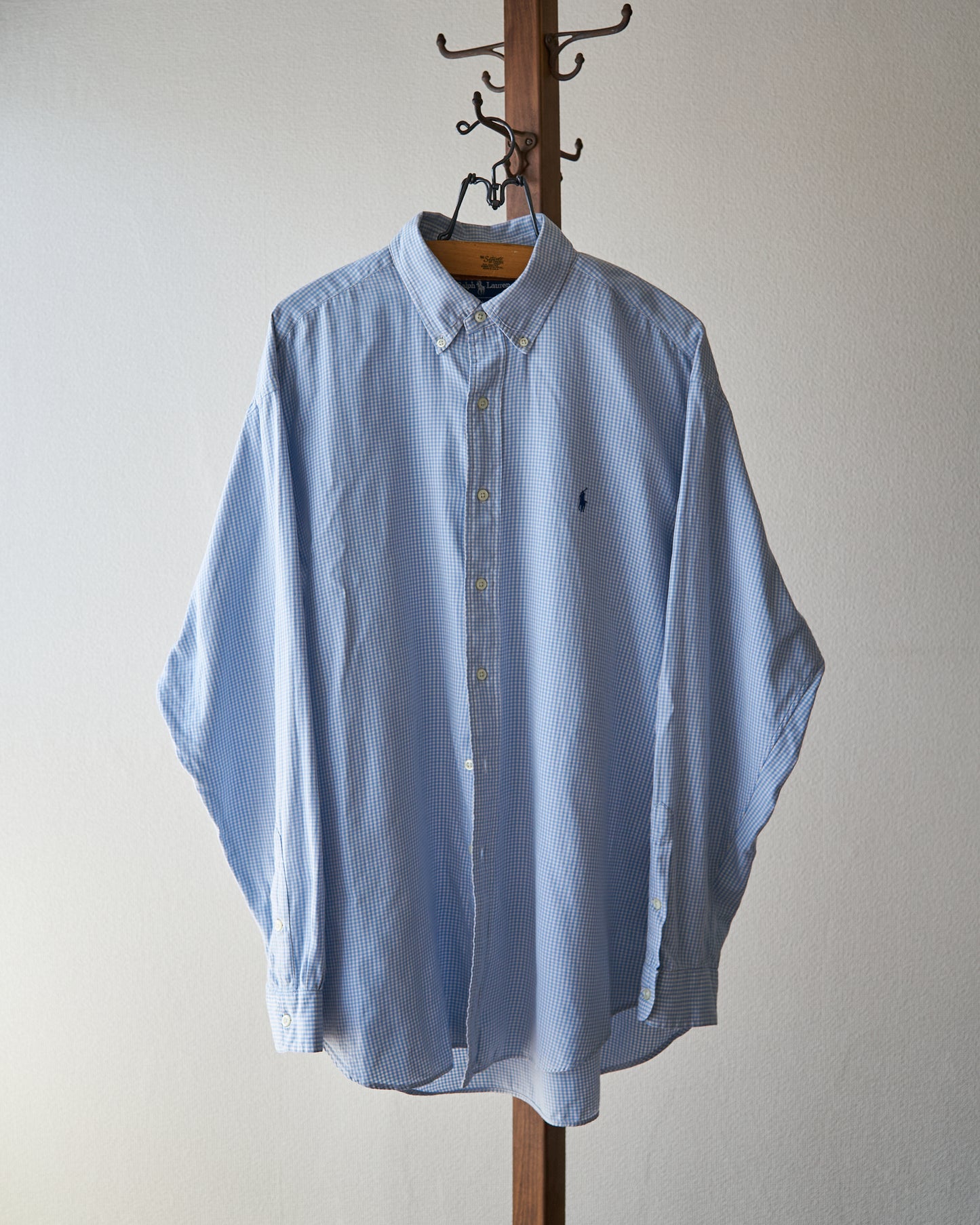 90-00's RALPH LAUREN "BLAKE" Cotton Twill Gingham BD Shirt / Blue × White