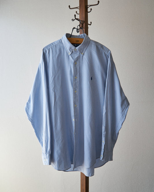 【Size L】90-00's RALPH LAUREN "BLAKE" Cotton Twill Gingham BD Shirt / Blue × White