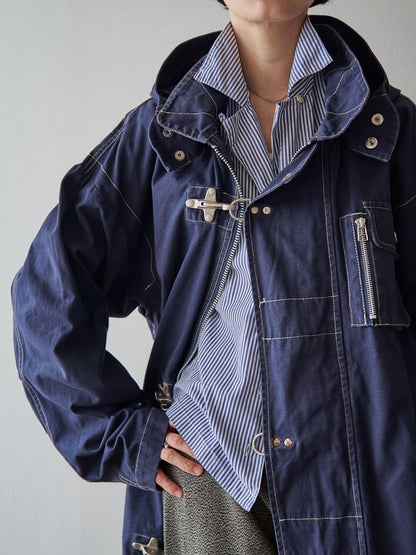【SIZE L】OXER Cotton Detachable Hood Fireman-Hook  Coat / Navy