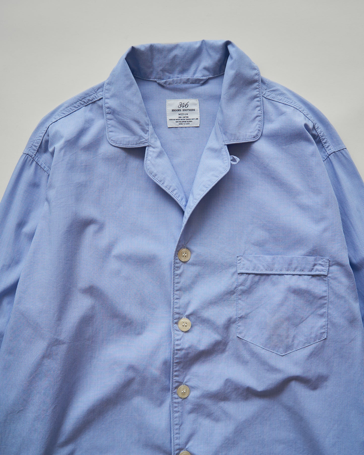 BROOKS BROTHERS 346 Cotton Micro-Check Open Collar Sleeping Shirt / Blue