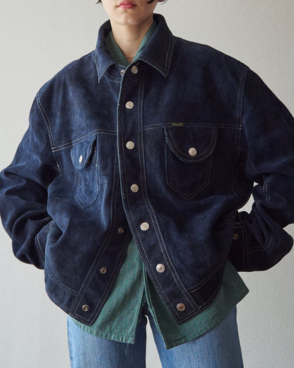 【SIZE L】90s-00s DIESEL Suede Reversible Trucker Jacket / Navy
