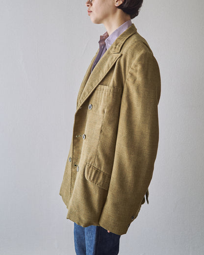【SIZE M】70s Notch Lapel Double Breasted Tailored Jacket / Mustard Olive