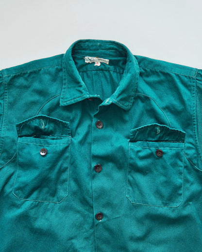 【SIZE S】1950-60s French Cotton Twill Back-Button Work Shirt / Deep Teal