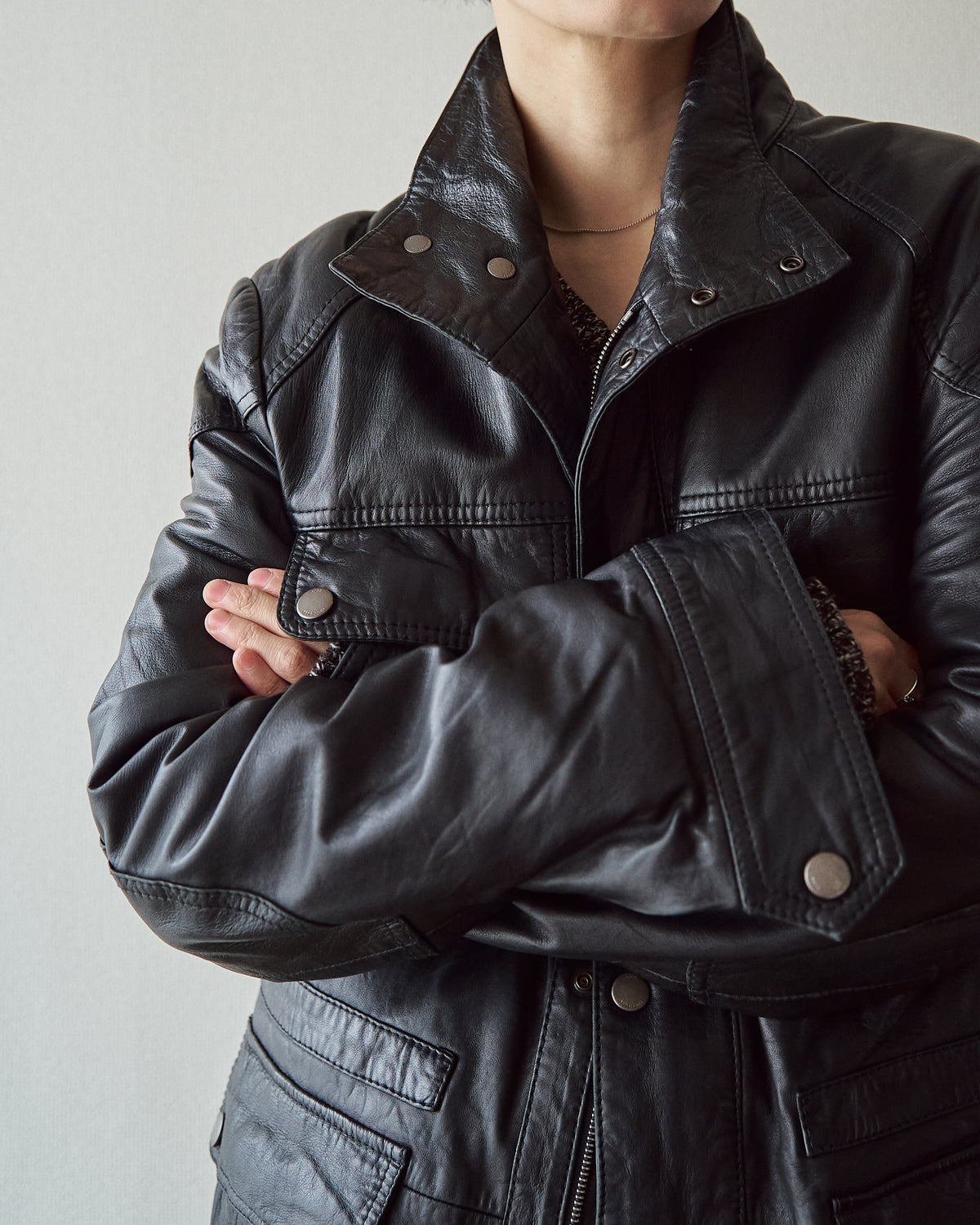 【SIZE L】00s-10s HUGO BOSS Lambskin Leather Utility Jacket/ Black