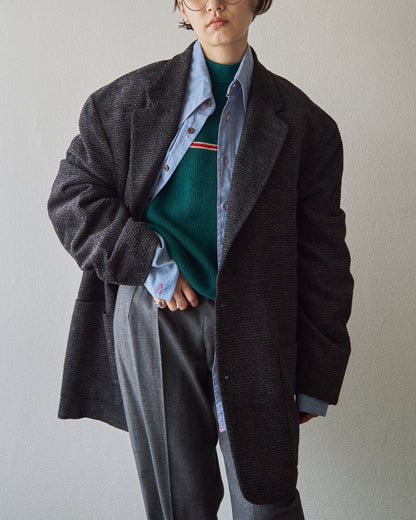【Size L】90s JHANE BARNES Wool/Linen Textured boucle Jacket / Black