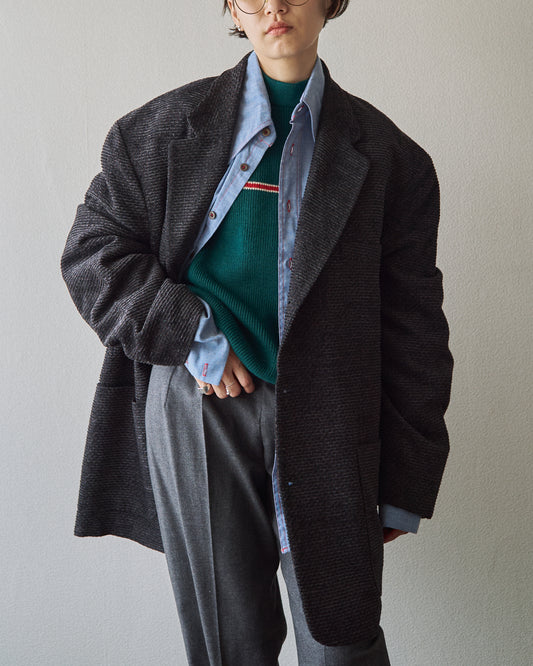 【Size L】90s JHANE BARNES Wool/Linen Textured boucle Jacket / Black