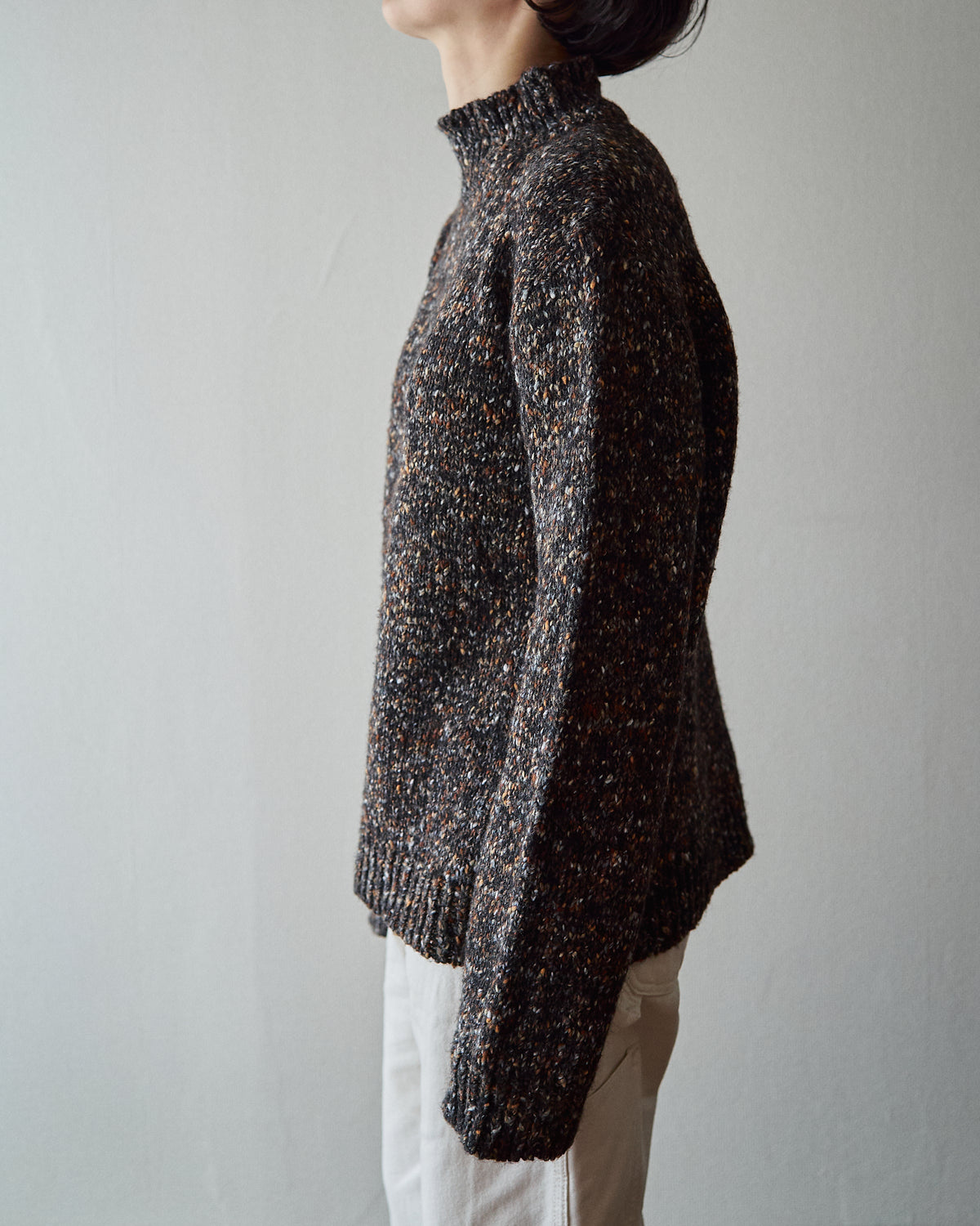 【SIZE S-M】90s agnès b. homme  Nep Melange Mock Neck Sweater / Charcoal