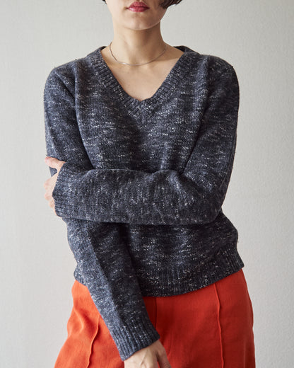【SIZE S-M】90s agnès b. WOOL MELANGE V-NECK KNIT / Charcoal