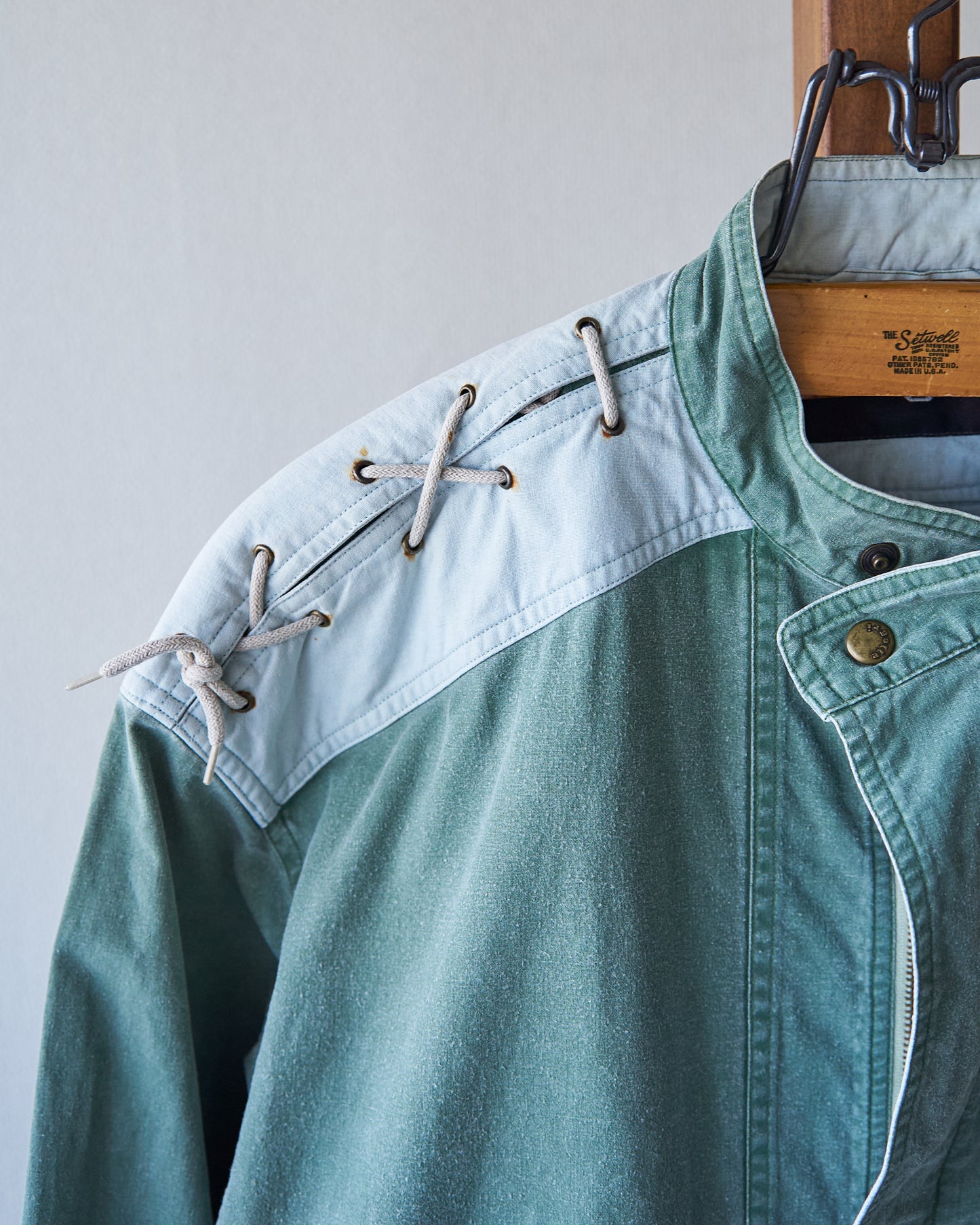 90s ALLEGRI Two-Tone  Lace-Up Shoulder Cotton Blouson / Sage