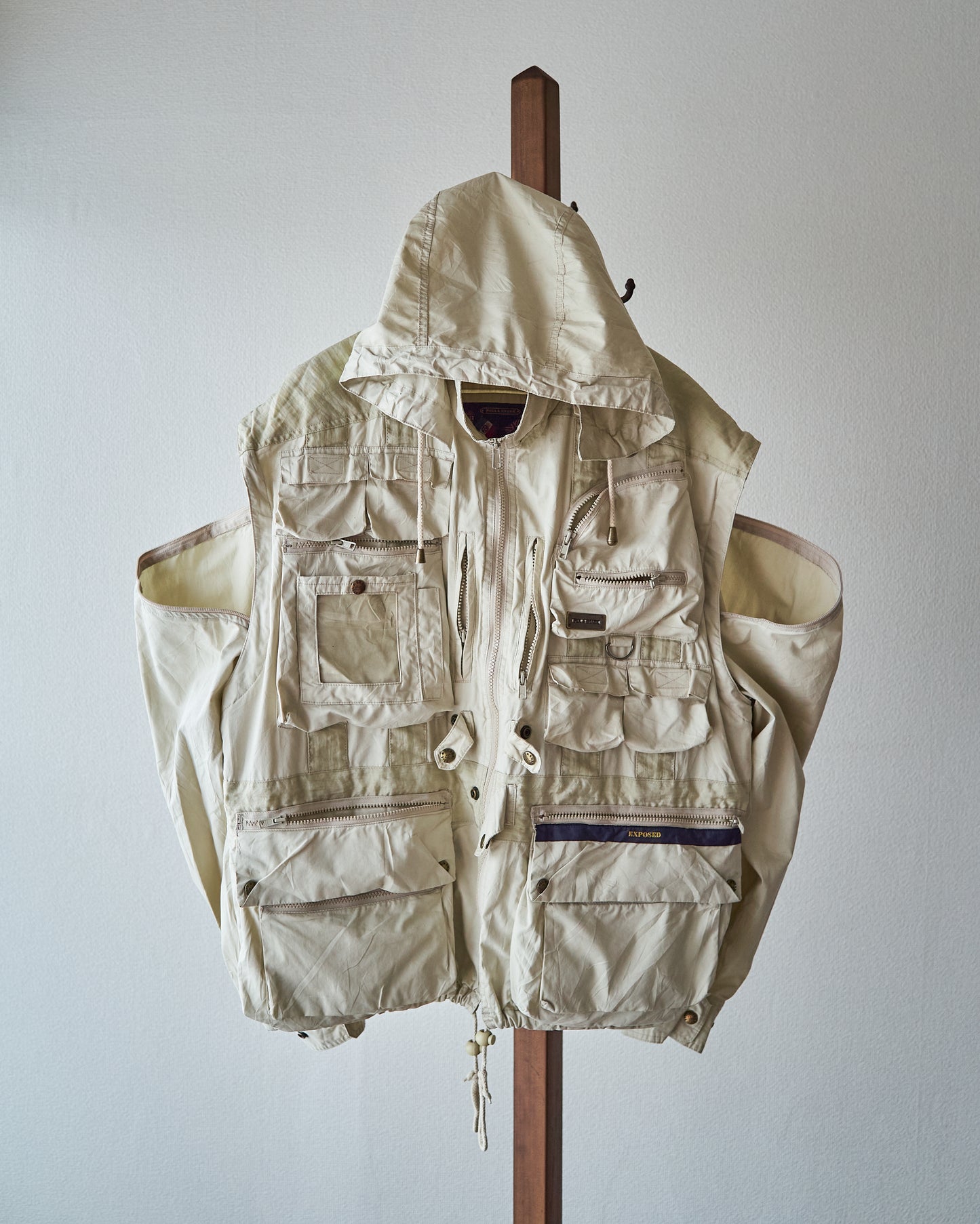 90-00s PAUL & SHARK Cotton Multi-Pocket Detachable-Sleeve Photographer Jacket / Ecru