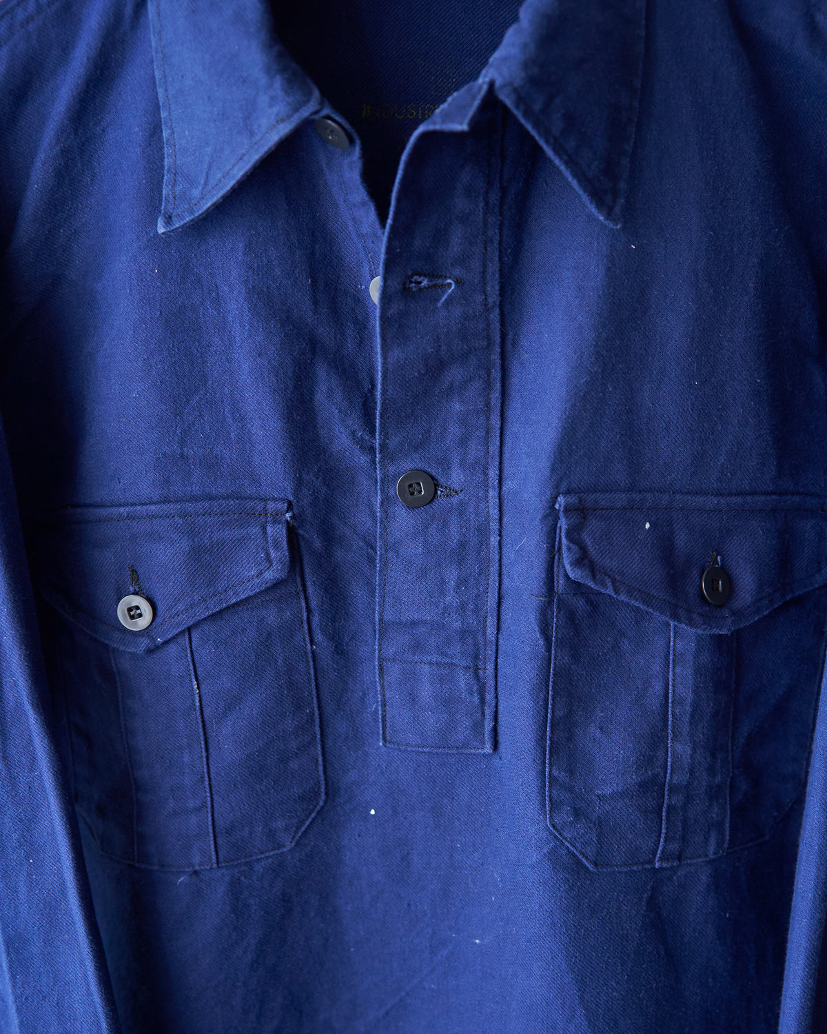 【SIZE M-L】70's Swedish Military Cotton Twill Pullover Shirt / Ink Blue