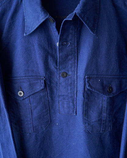 【SIZE M-L】70's Swedish Military Cotton Twill Pullover Shirt / Ink Blue