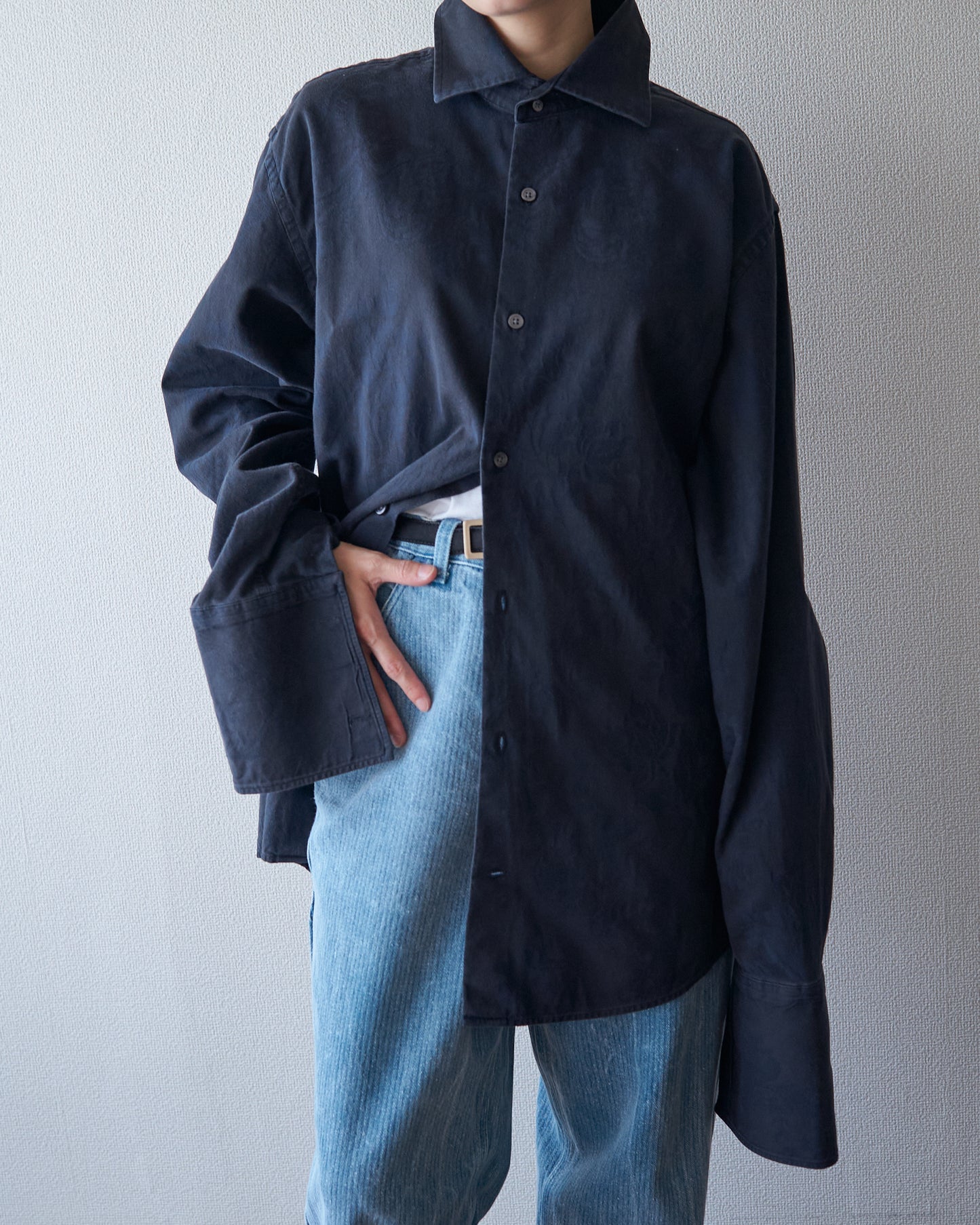 〜00's BANANA REPUBLIC Botanical Jacquard Cotton Shirt / Black