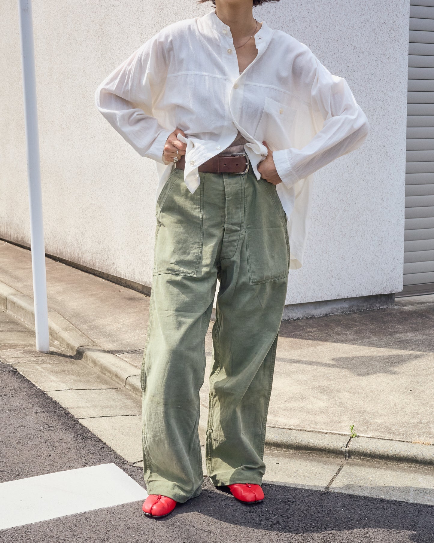 【Size S】 1950s-60s US ARMY Baker Pants / Faded Olive