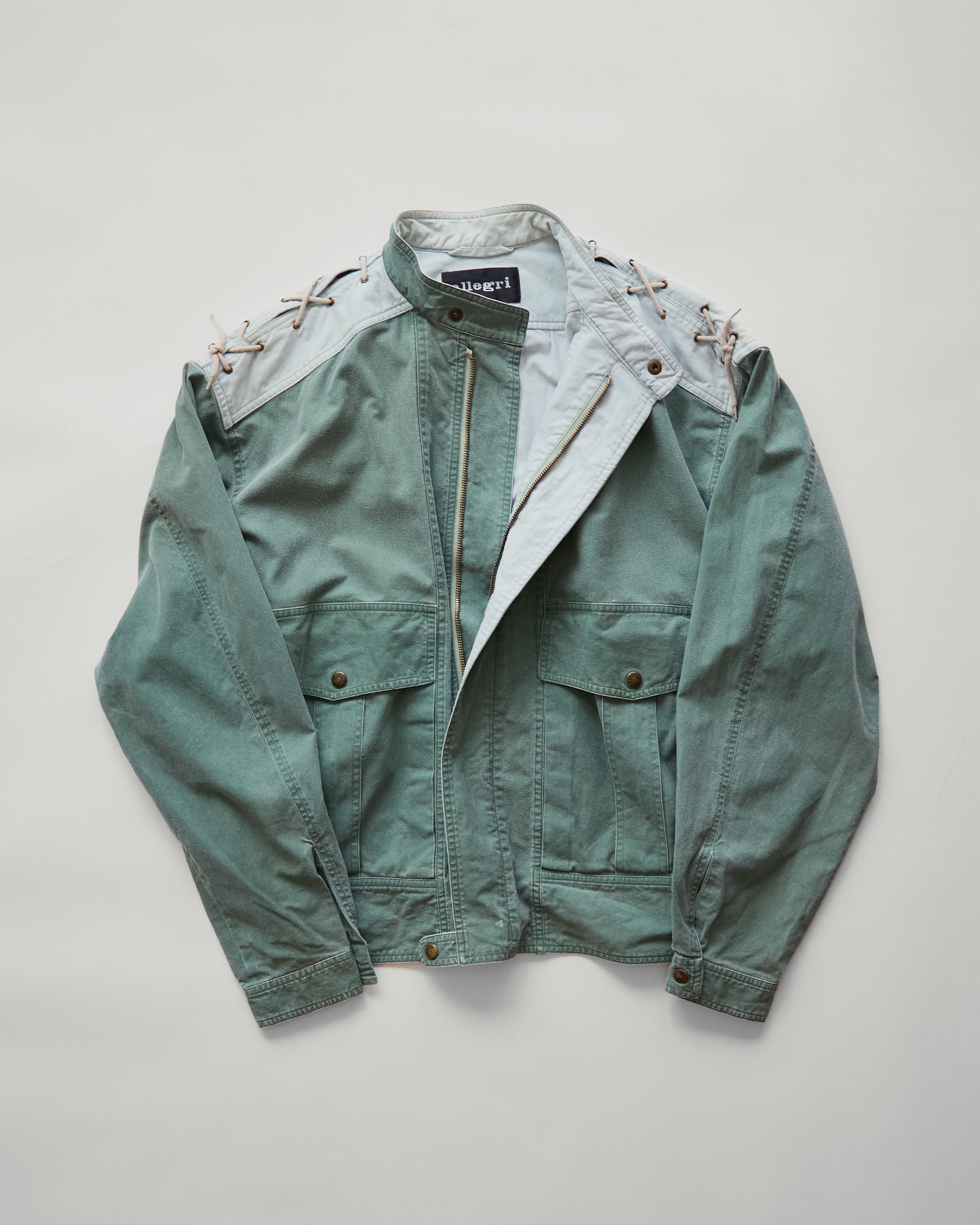 90s ALLEGRI Two-Tone  Lace-Up Shoulder Cotton Blouson / Sage