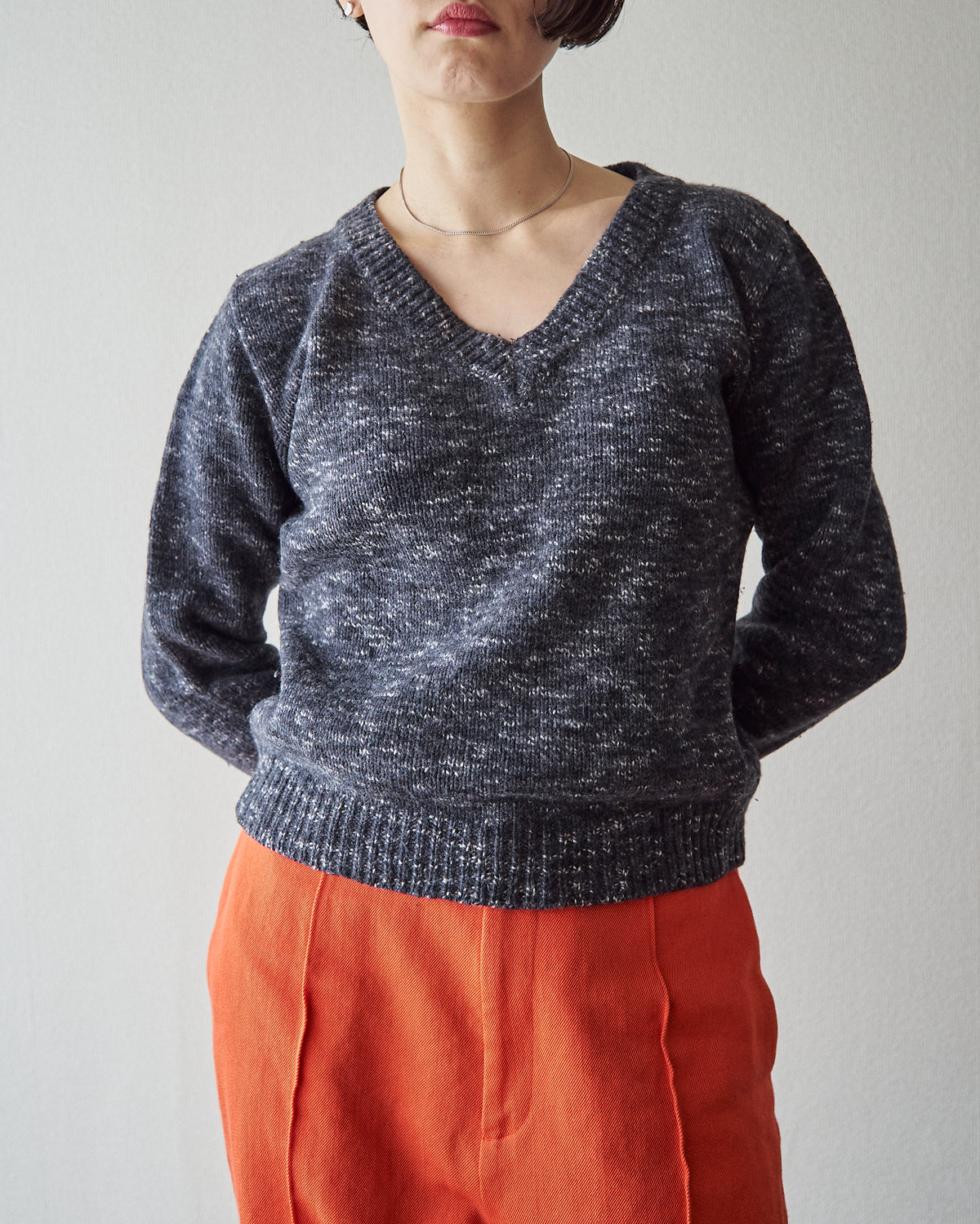 【SIZE S-M】90s agnès b. WOOL MELANGE V-NECK KNIT / Charcoal