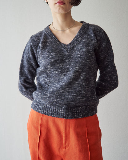 【SIZE S-M】90s agnès b. WOOL MELANGE V-NECK KNIT / Charcoal