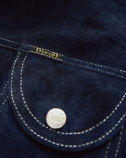 【SIZE L】90s-00s DIESEL Suede Reversible Trucker Jacket / Navy