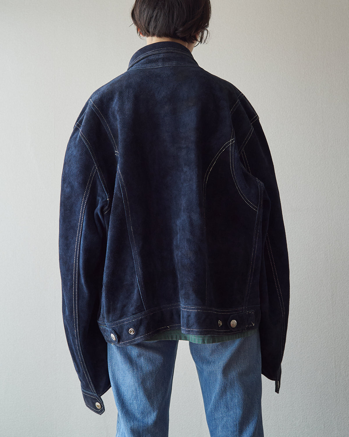 【SIZE L】90s-00s DIESEL Suede Reversible Trucker Jacket / Navy