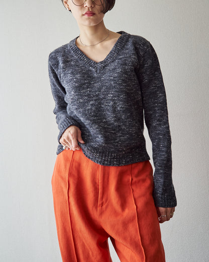 【SIZE S-M】90s agnès b. WOOL MELANGE V-NECK KNIT / Charcoal