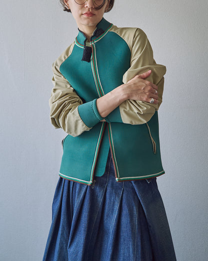 【SIZE S】1980-90s Neoprene Switching Jacket / Green × Beige