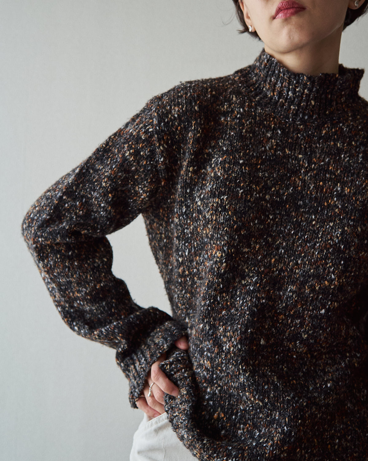 【SIZE S-M】90s agnès b. homme  Nep Melange Mock Neck Sweater / Charcoal