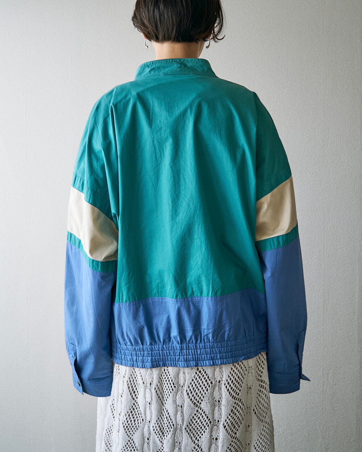 【SIZE M-L】80-90s PULSAR SPORTSWEAR Cotton Color-Block Sport Jacket / Cornflower Teal