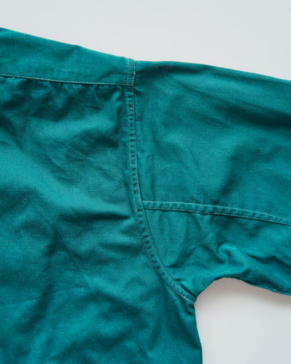 【SIZE S】1950-60s French Cotton Twill Back-Button Work Shirt / Deep Teal