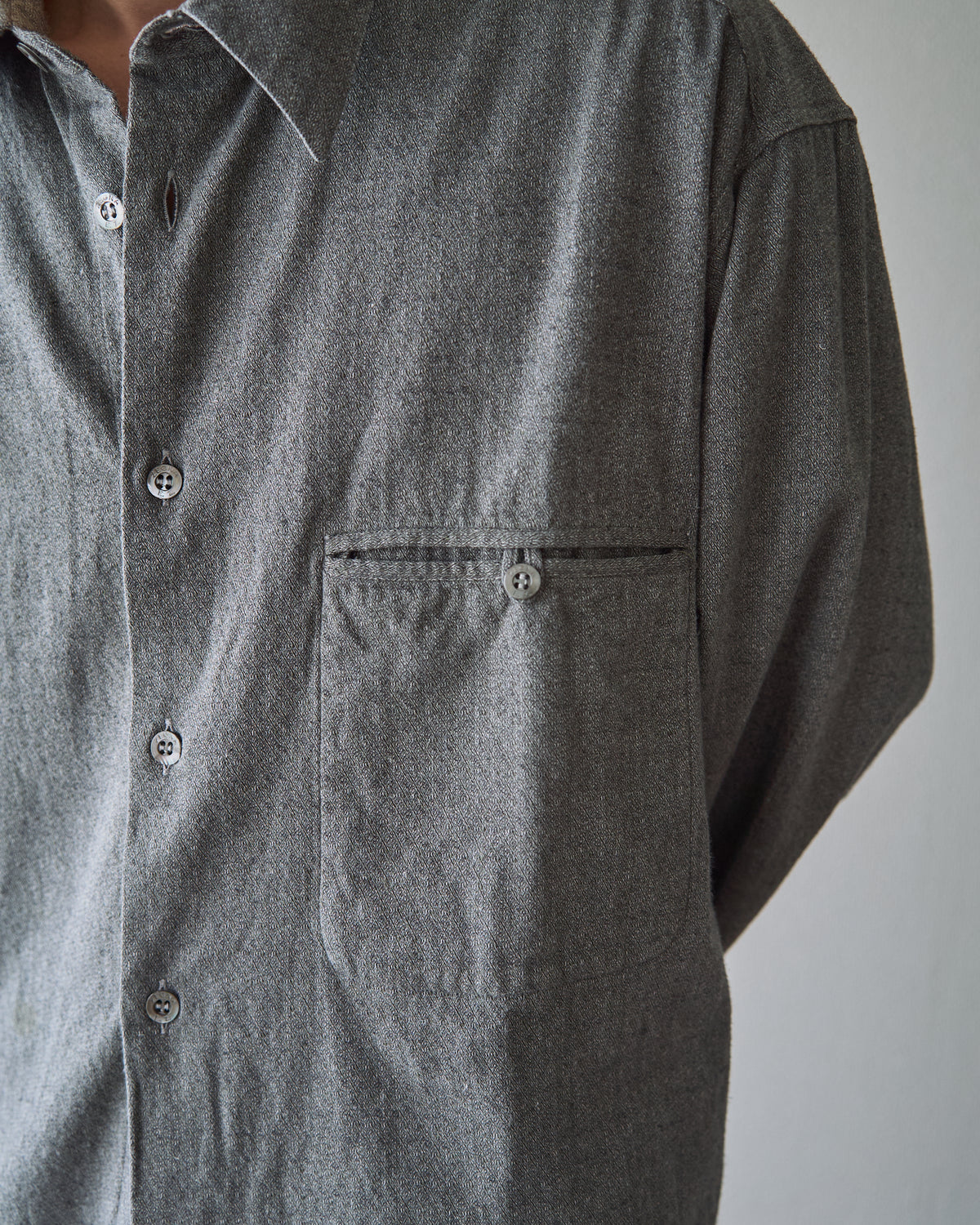 【SIZE L】80's-90s ERMENEGILDO ZEGNA Melange Flannel Cotton Shirt / Charcoal Grey
