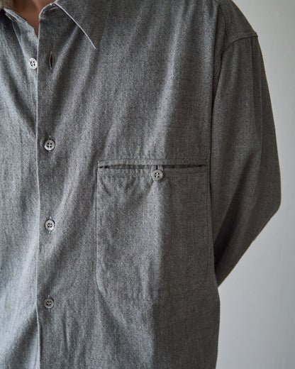 【SIZE L】80's-90s ERMENEGILDO ZEGNA Melange Flannel Cotton Shirt / Charcoal Grey