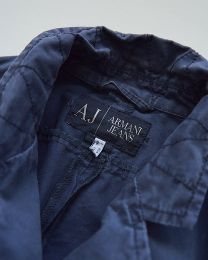 【SIZE S】ARMANI JEANS Garment-Dyed Cotton Convertible-Collar Field Jacket / Navy