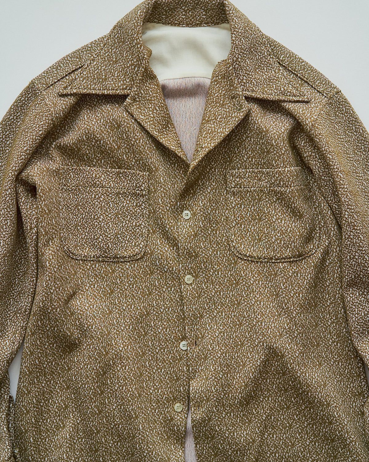 【SIZE M-L】70s Jacquard Knit Open Collar Shirt / Olive Ivory