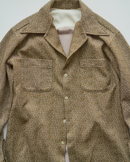 【SIZE M-L】70s Jacquard Knit Open Collar Shirt / Olive Ivory