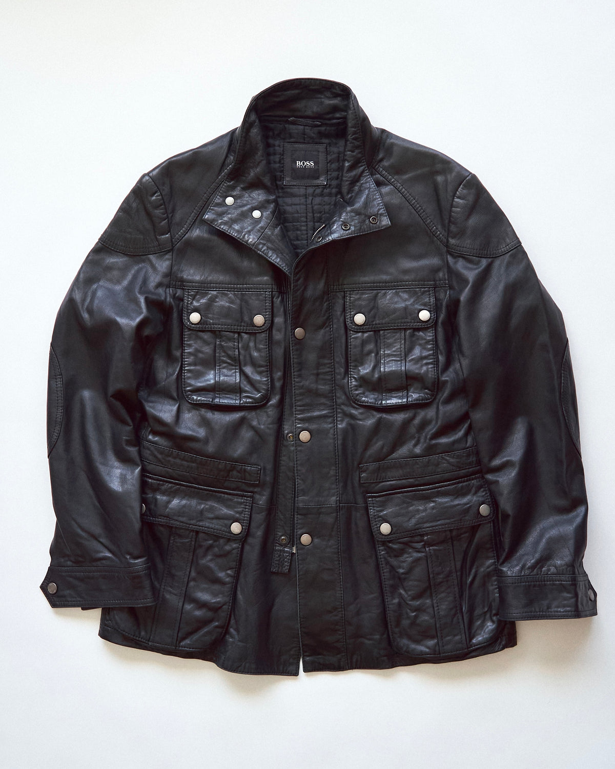 【SIZE L】00s-10s HUGO BOSS Lambskin Leather Utility Jacket/ Black