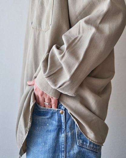 【SIZE L】-00s ERMENEGILDO ZEGNA Cotton Rayon Hairline-Striped Shirt / Beige