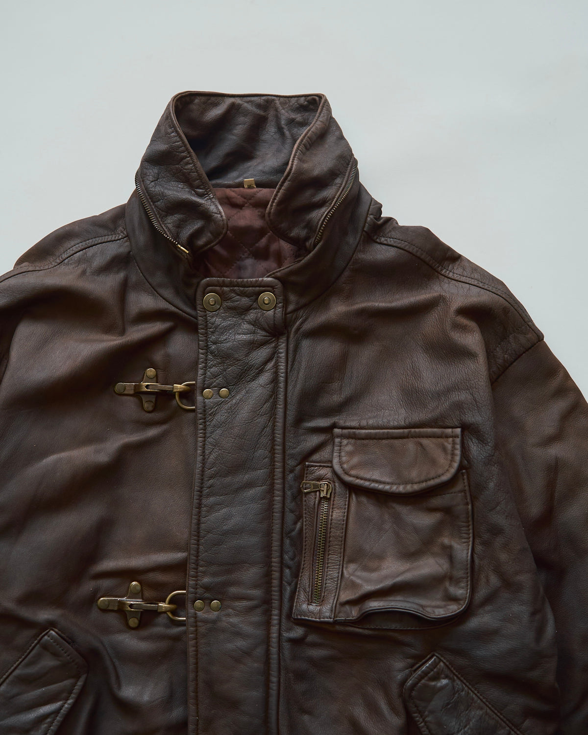 【SIZE S-M】80s Italian Leather Fireman  Hooded Jacket / Brown
