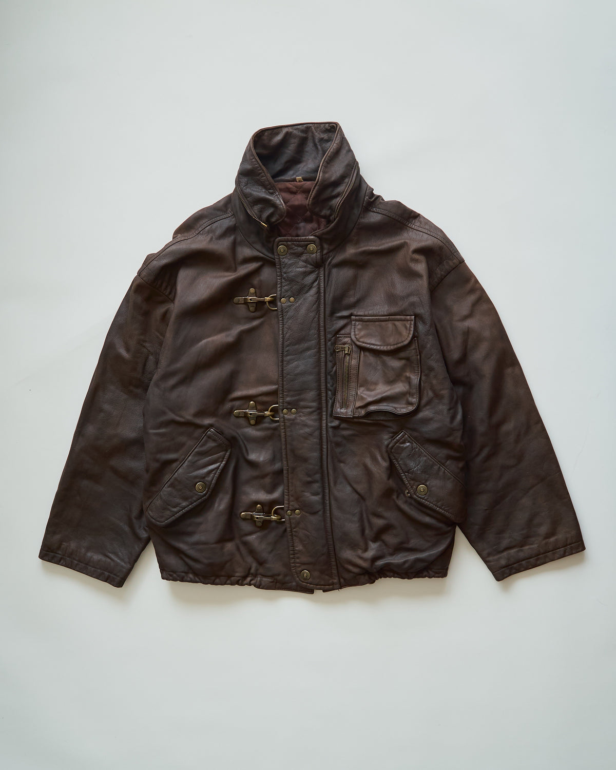 【SIZE S-M】80s Italian Leather Fireman  Hooded Jacket / Brown