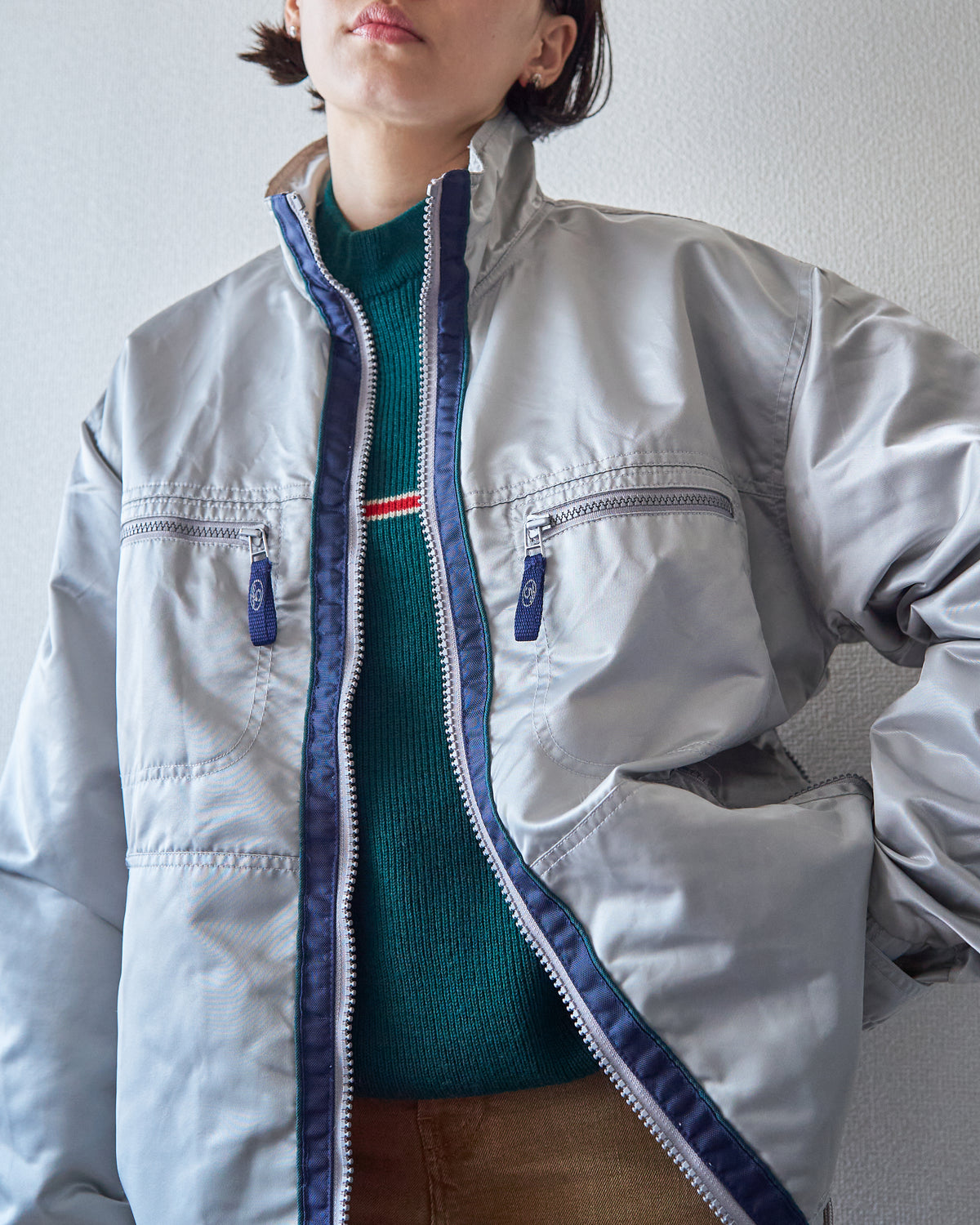 【SIZE M-L】90s-00s GAP Silver Nylon Multi-Pocket Utility Jacket